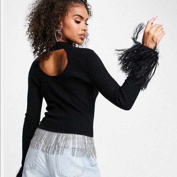 ASOS DESIGN sweater with faux feather cuff detail - US 8 - Picture 3 of 8